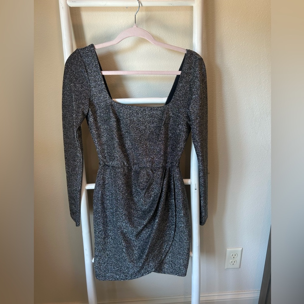 Altar’d State Black and Silver Long Sleeve Mini Dress